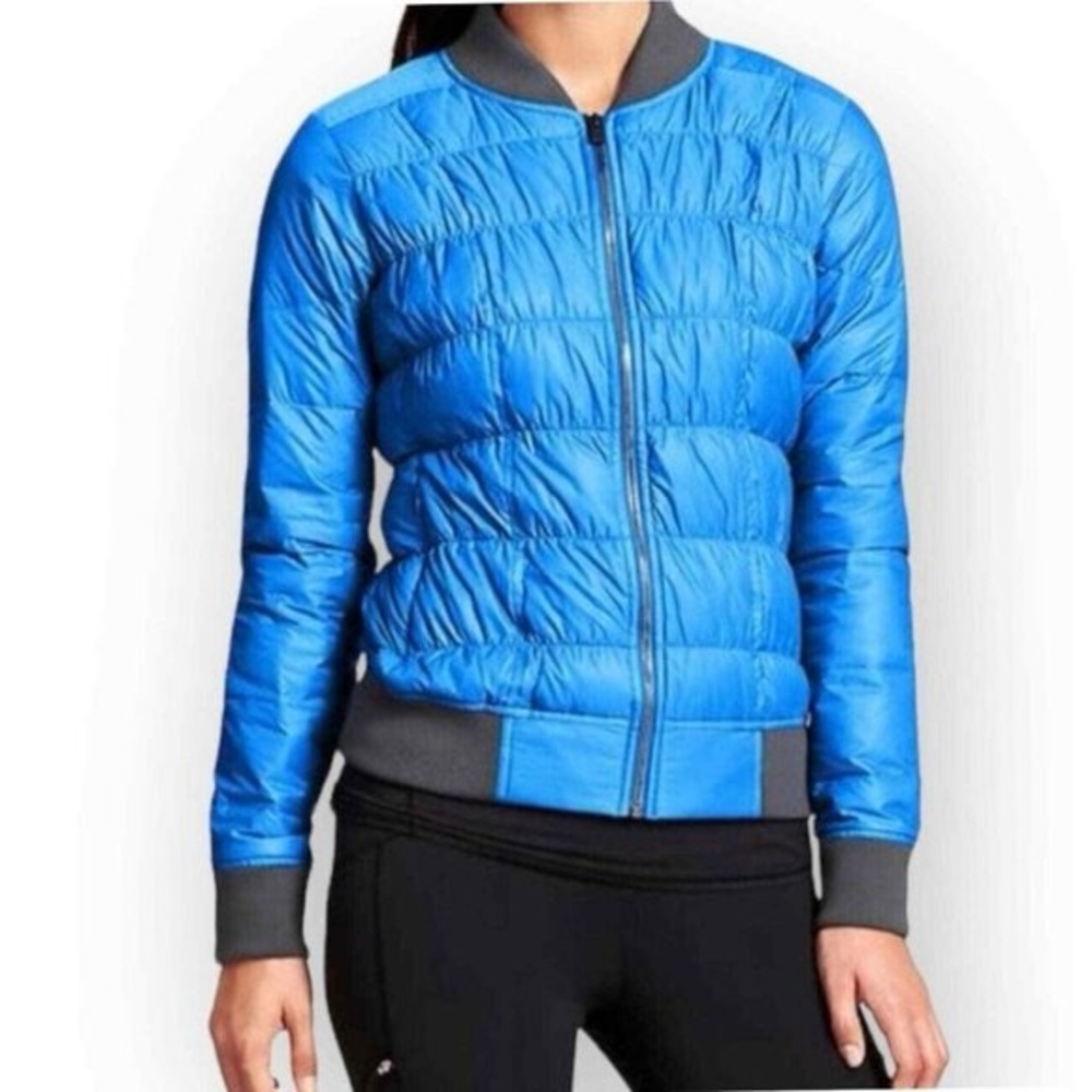Athleta Dobby blue goose down puffer Jacket